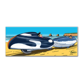 dessin vélomobiles plage cétacés recumbent bike velomobiel