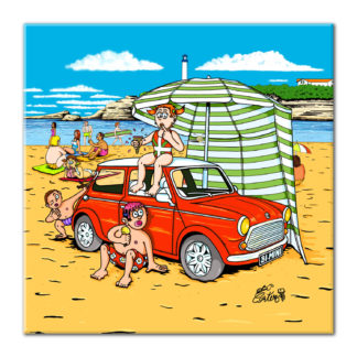 dessin mini cooper rouge plage voiture